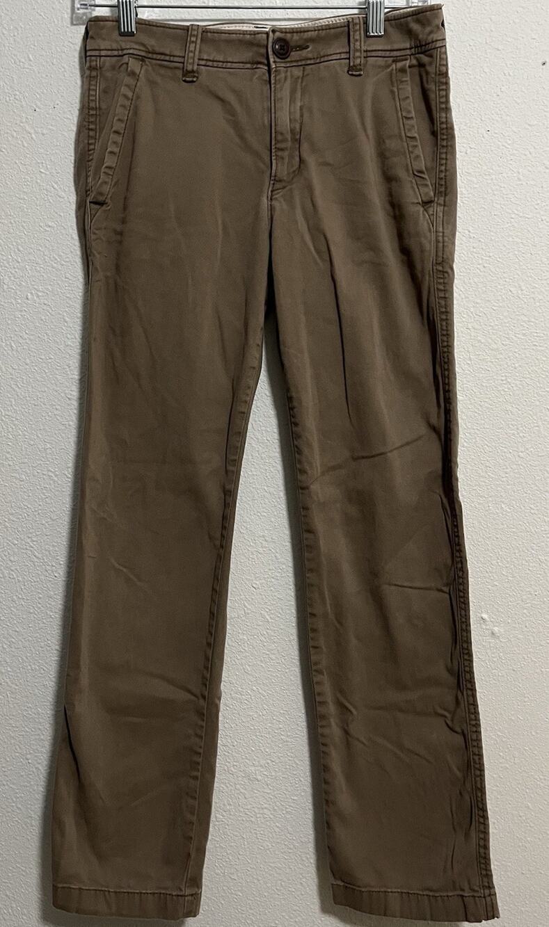 Abercrombie Kids Boys Brown Straight Chino Pants Cotton Twill Pockets Zip